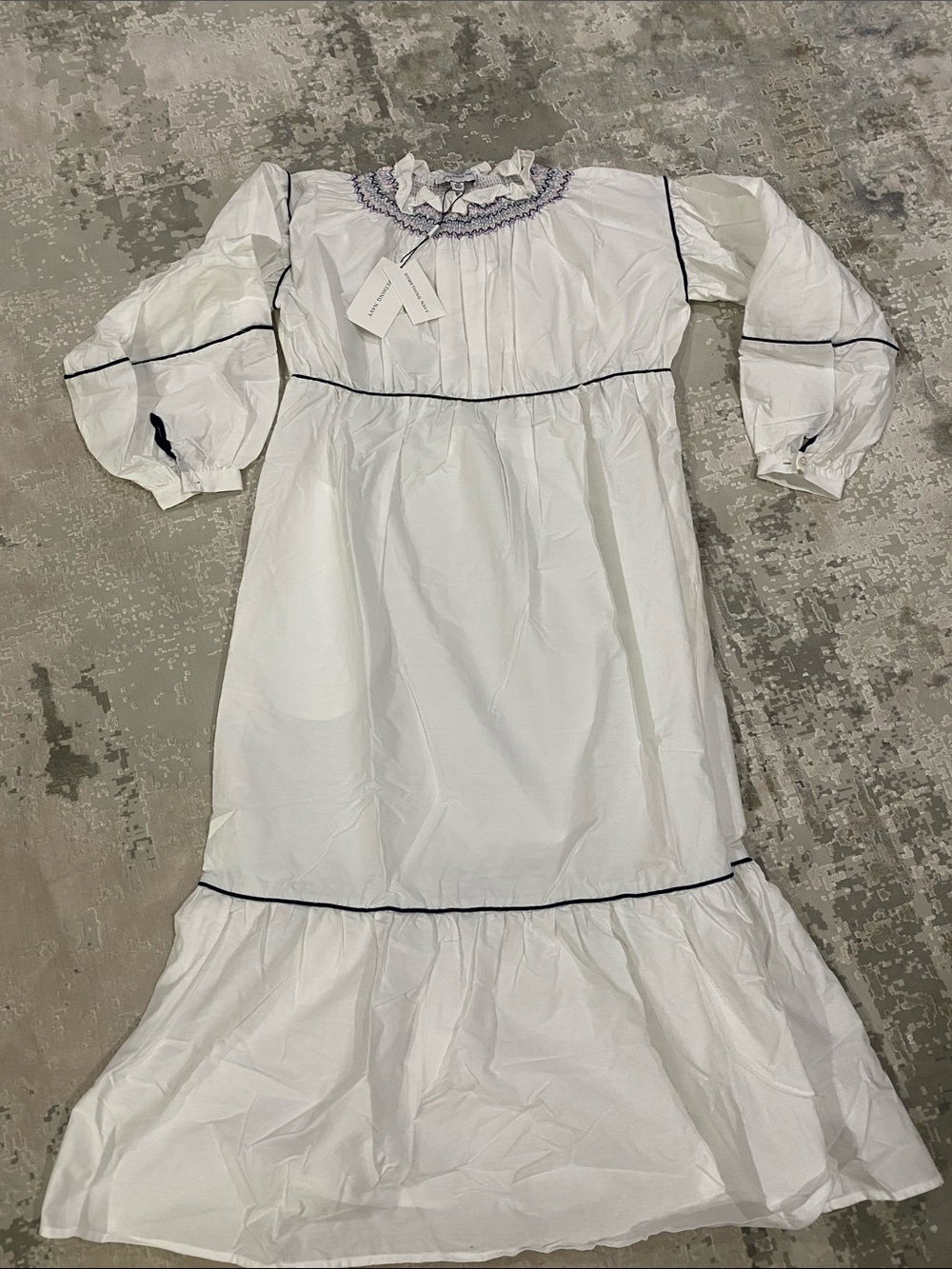 Something Navy White Blouson Dress with Pastel Smocking